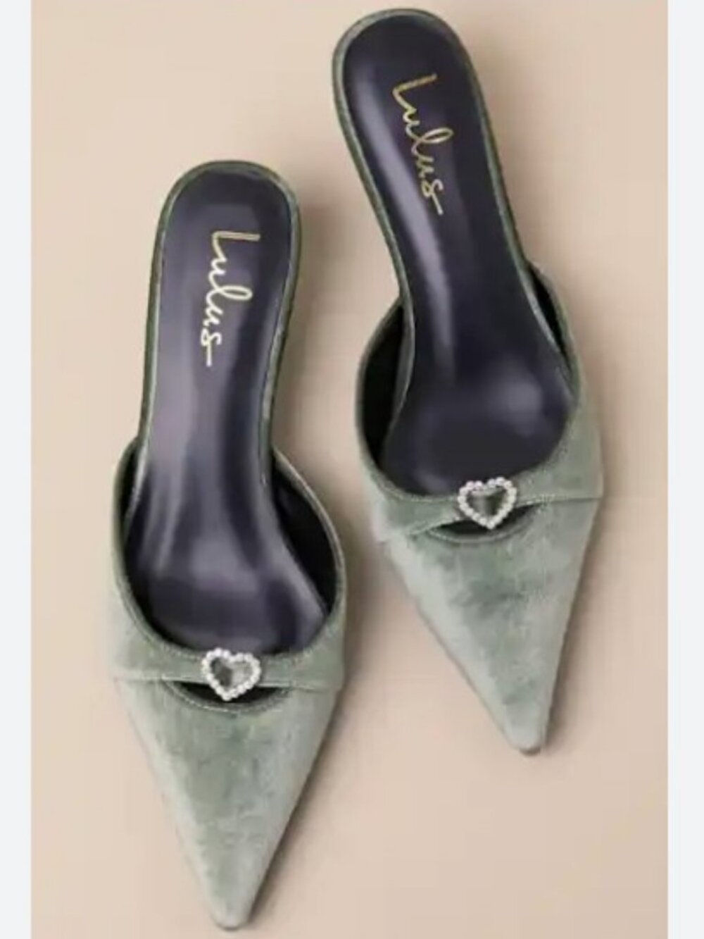 Ambersen Sage Velvet Pointed-Toe Kitten Heel Pumps from Lulus